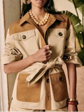 Sézane Franck Two-Tone Utility Jacket - Sand/Hazelnut sz 10